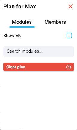 context menu of the plan