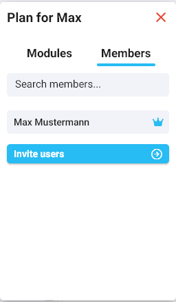 Kontextmenü des Plans im Tab "Members"