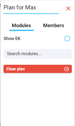 context menu of the plan, with the plan name in editing mode